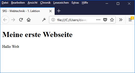 Screenshot erste Webseite